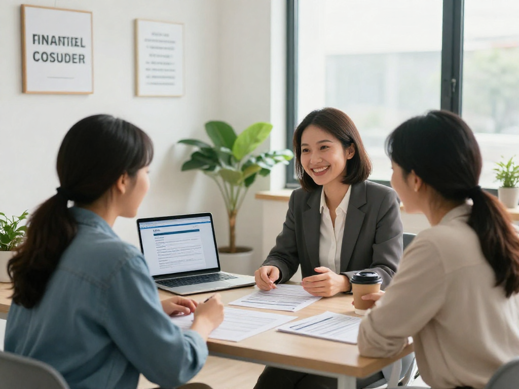 Engaging meeting on debt consolidation in a warm financial counseling office.