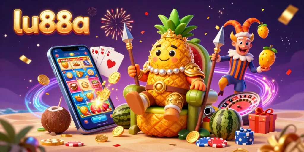 Experience thrilling gameplay with lu88a amidst a vibrant 3D casino scene full of action.