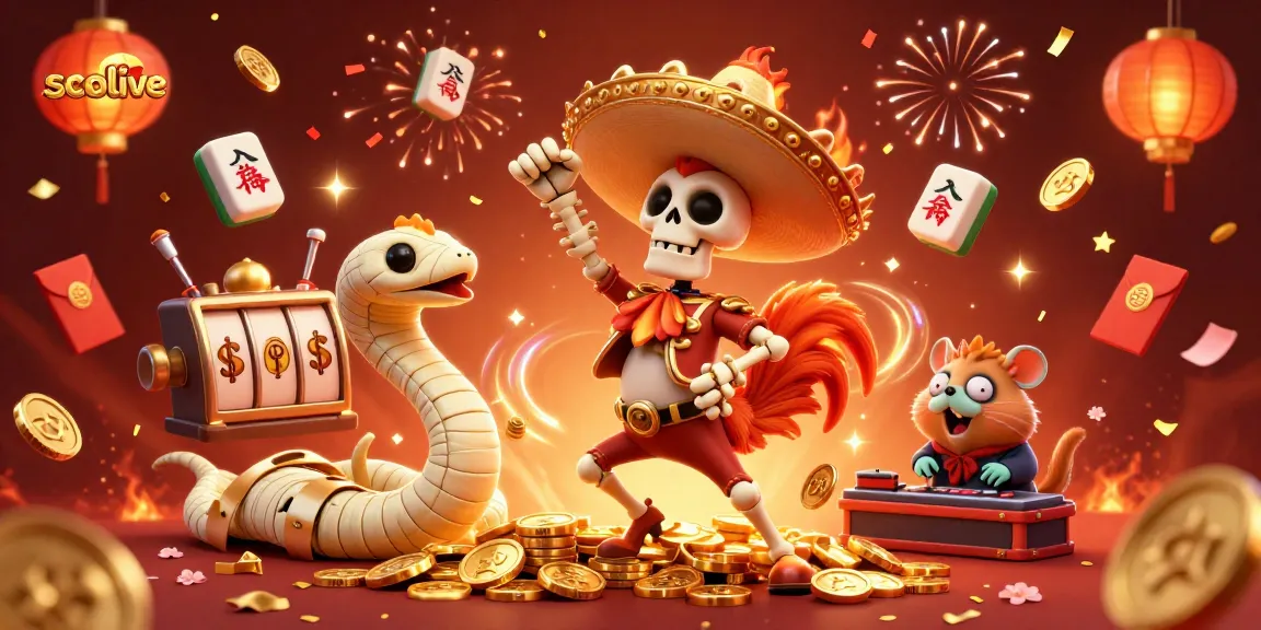 Socolive showcases a vibrant 3D festive atmosphere with a dancing skeleton mariachi amidst joyous gaming elements.