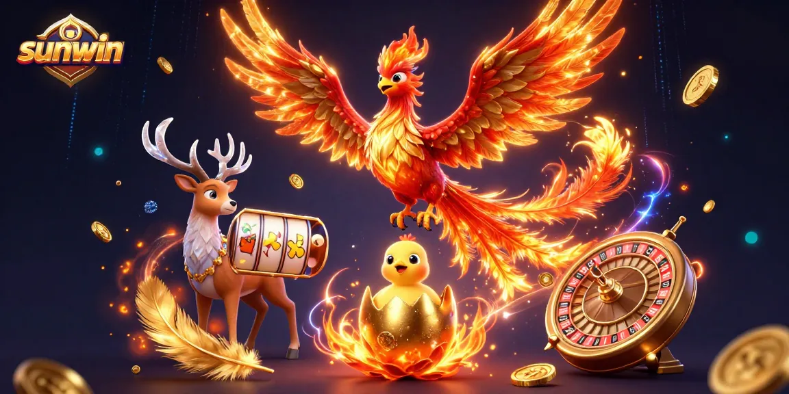 Experience thrilling gaming action with sunwin's vibrant casino scene featuring a majestic phoenix.