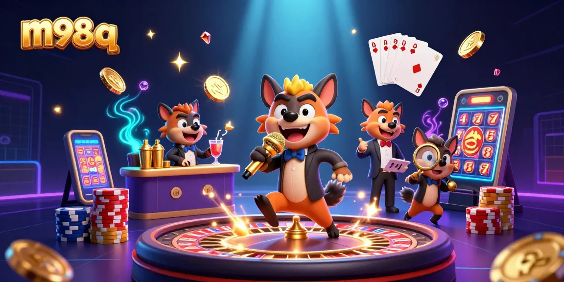 Cascade golden coins celebrating a big win at m98 q casino with hyenas running an energetic comedy club scene