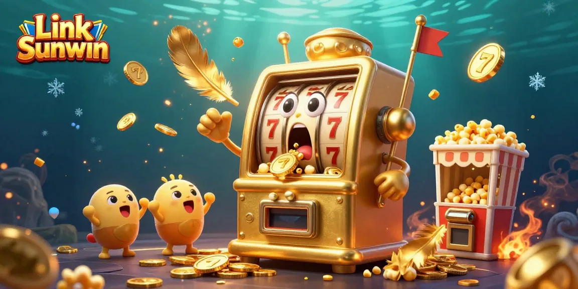 Experience excitement with Link Sunwin as golden slot machines celebrate winning jackpots amid a vibrant casino scene.